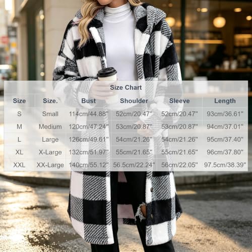 AUEZOIC Fleece Jacket for Women Hooded Plaid Long Coat Fuzzy Hoodie Jacket - image 3