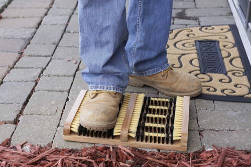 Superio Shoe and Boot Scraper, Outside Shoe Scrubber Brush 10.5 X 14 Inch - Cleans Deep Removes All Outdoor Dirt, Snow, Mud and Sand. Construction, Hiking Cleaner (Wood 2-Pack)