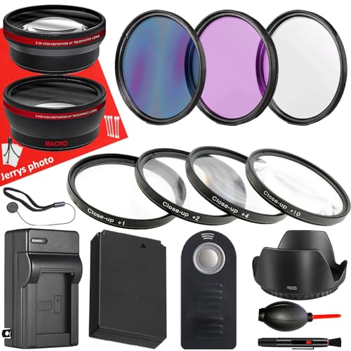 58mm Accessory Bundle for Canon EOS Rebel T7, T6, T5, T3, T100, 4000D, 2000D, 1500D + Wide Angle and Telephoto Lens + Battery + Battery Charger + Filters + More (17pc Bundle)