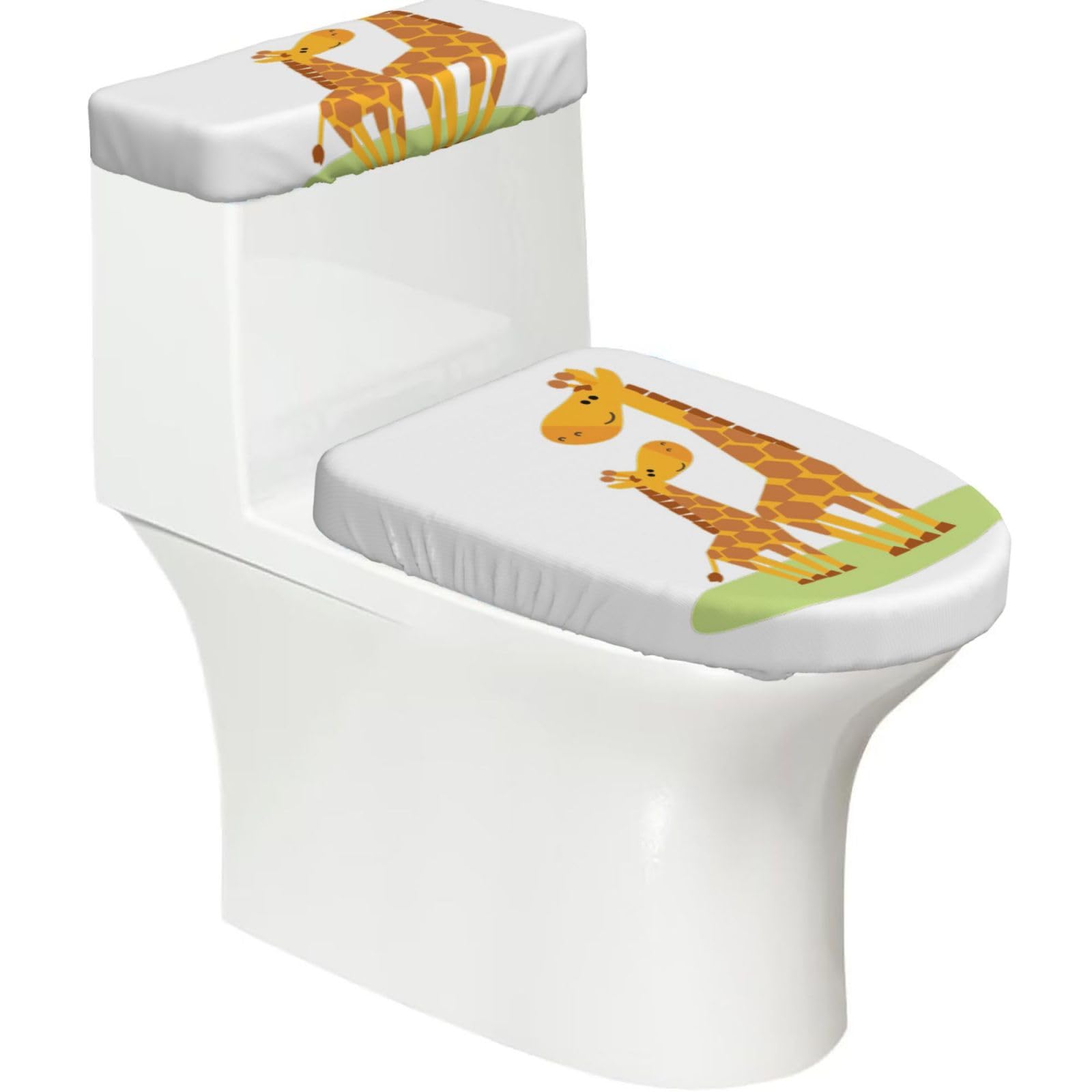 Giraffe Print Bathroom Decor Toilet Lid Cover And Tank Covers, Restroom Accessories Fits Most Round