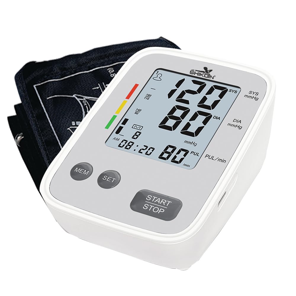 SHIKON SK-015DC Automatic Upper Arm Digital Blood Pressure Monitor Blue/White LCD Display Irregular Heart Beat Detection 2x99 Memory Function Large Arm Cuff 4xAA Alkaline Battery (White Screen) (B0CZP4LB88) Amazon Price History, Amazon Price Tracker