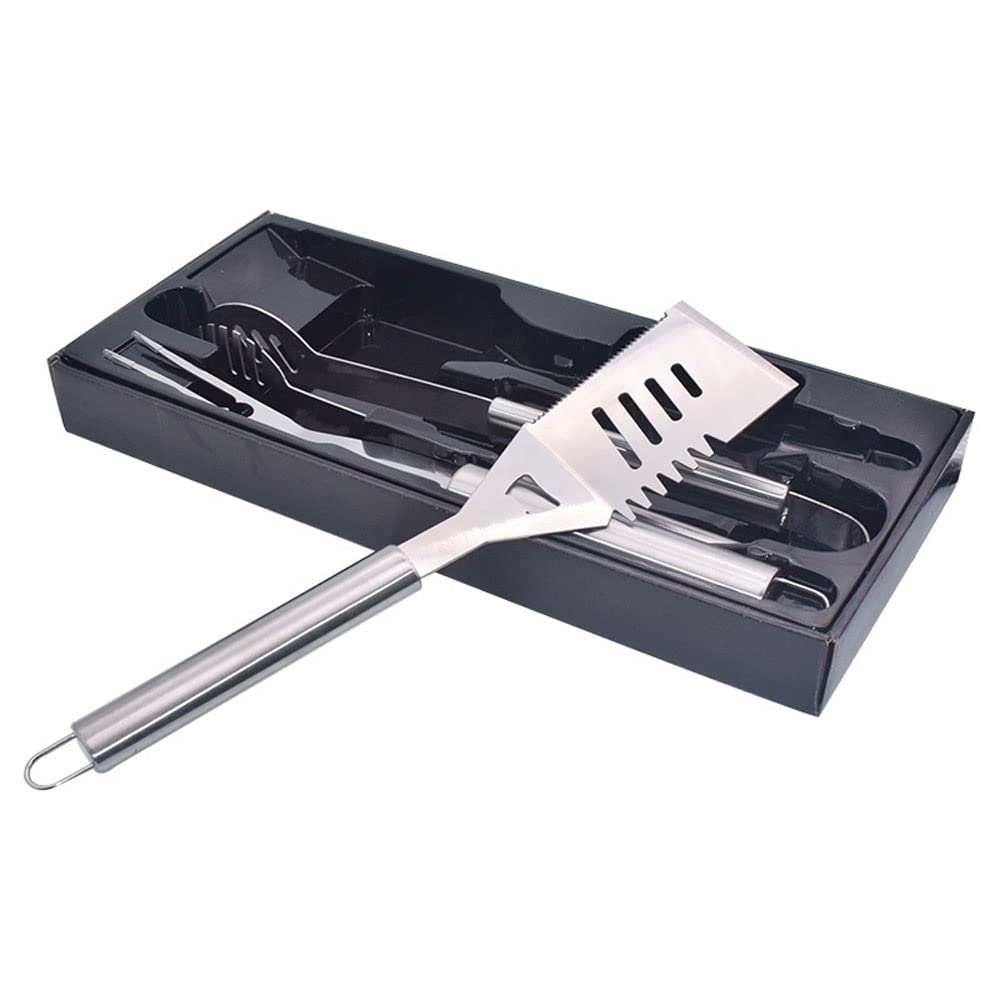 BBQ. Set Utensili 3pc Grill Accessori con spatola, forchetta, Morsetto - Regali for papà Durevole, Strumenti Grill in Acciaio Inox