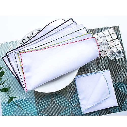 Image of 3-Pk Mens Cotton White Pocket Square with Color Border(10 Colors)