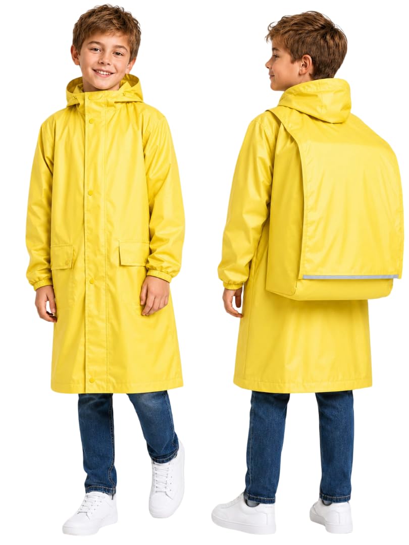 Krystle Kids Waterproof Raincoat with School Bag Cover | Full-Length Hooded Raincoat | Front & Back View (Multicolor,Multisize)-picture-22