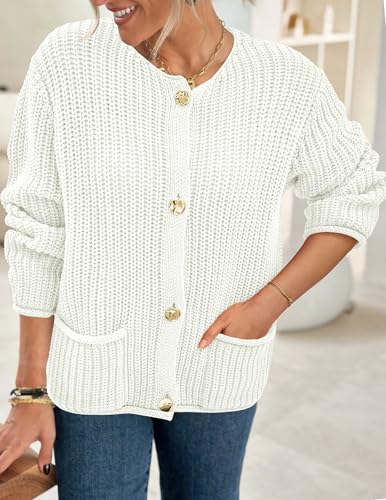 Image of PRETTYGARDEN Cardigan Sweaters for Women 2026 Trendy Oversized Knit Chunky Button Cardigans Fall Winter Outfits with Pockets