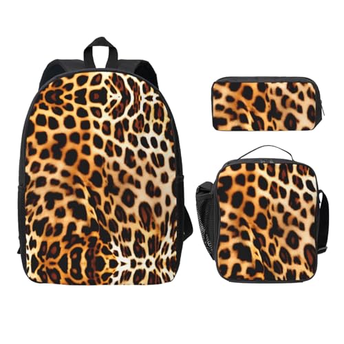 Sac à dos léopard 3 pièces avec boîte déjeuner et trousse noire