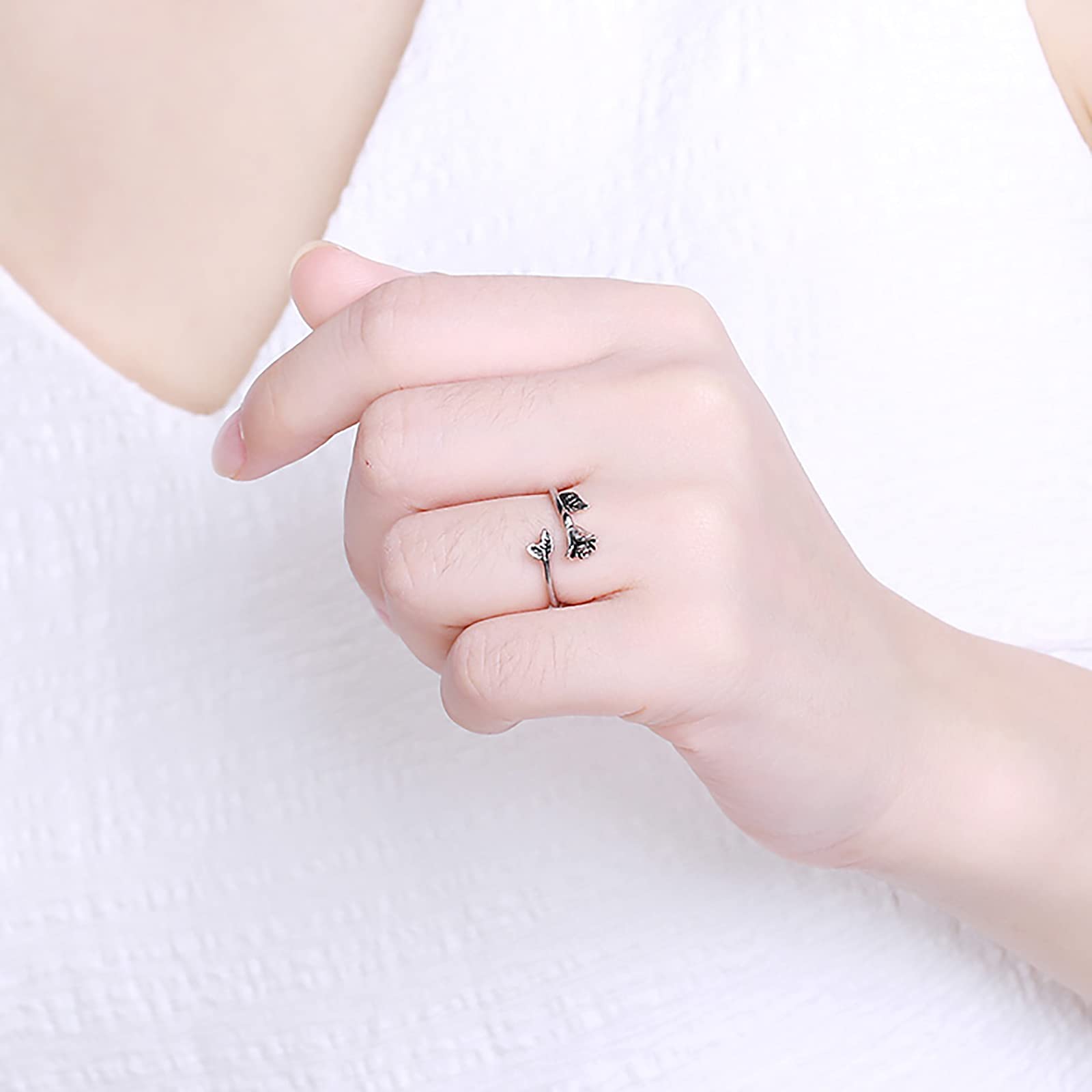 Anello con Rosa in Argento Sterling 925, Lavoro Manuale Vintage con Apertura a Petalo, Anello Regolabile, Regali per Donne, Figlia, Amica,