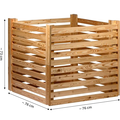 dobar® Green Label Praktischer Komposter Semi | Kompostbehälter aus Lärchenholz | Gartenkomposter mit 350 Liter Fassungsvermögen | 76 x 76 x 73 cm | Natur