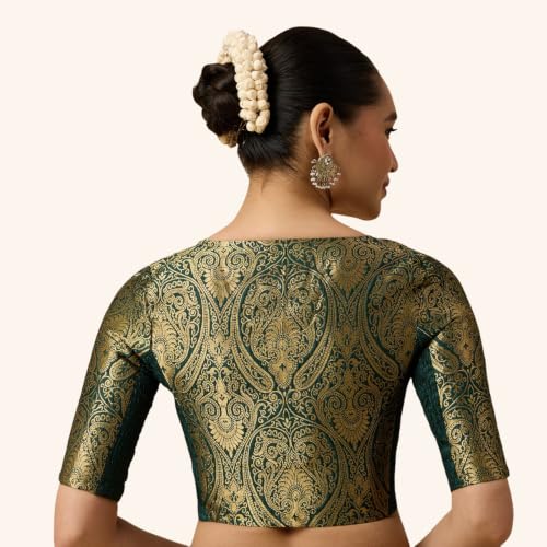 Image of Studio Shringaar Women's Brocade Side Stretch (Smocked) Readymade Saree Blouse