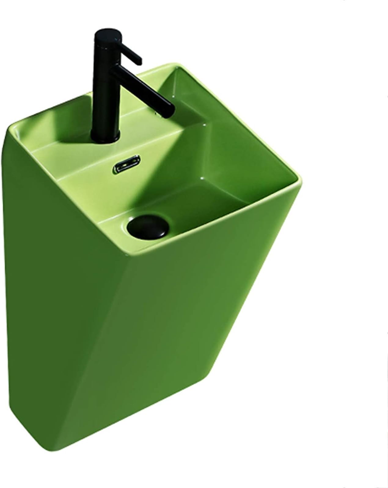 ASerZenith Bathroom Vessel Sink Ceramic Bathroom Sink Wall Mount Bathroom Sink, Rectangle Ceramic Vessel Sink With Single Faucet Hole, For Toilet Lavatory Kitchen Cloakroom(Greenb)