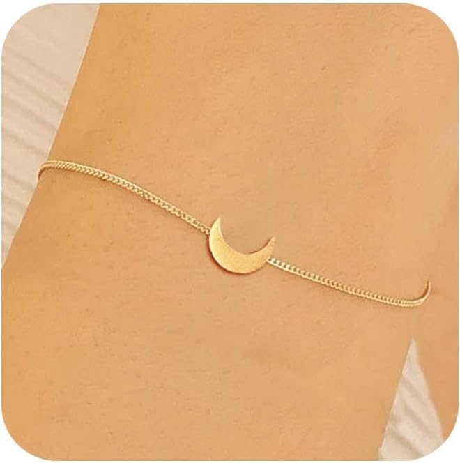 Gold Bracelets for Women - Dainty 14K Gold Plated Star and Moon Bracelet for Her Preppy Jewelry Simple Gold Link Bracelet Minimalist Fashion Jewelry Gift