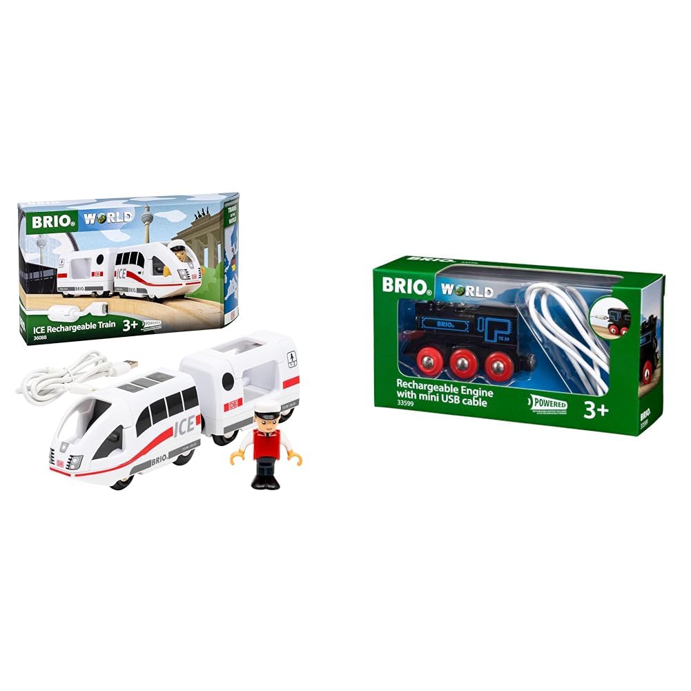 BRIO World - 36088 Pociągi świata Pociąg na baterie ICE & Brio 63359900 Klasyczna Lokomotywa Z Usb (63359900) Bezpieczna Zabawka Dla Dzieci Powyżej 3 Lat