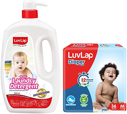 Image of LuvLap Liquid Cleanser, 1000ml & LuvLap Baby Diaper Pants M Size (Medium), Pack of 36 Count, with upto 12Hr protection For babies of 7 to 12Kg