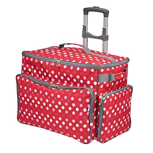 Sewing Online Große gepolsterte Nähmaschinen-Trolley-Tasche auf Rollen aus rotem Stoff mit Tupfen, 53 x 34 x 29 cm, Sew Stylish by PT850-RED-POLKA