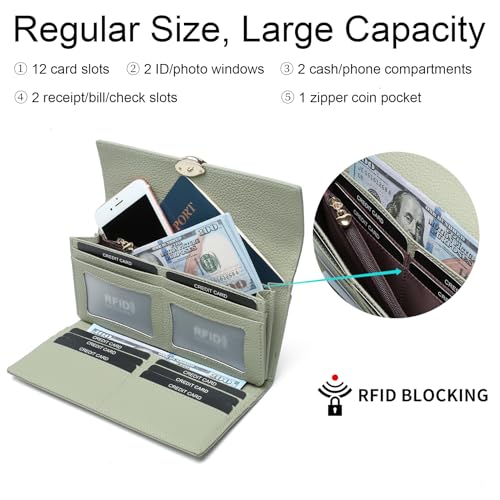 Womens Wallets RFID Blocking Genuine Leather Trifold Wallet for Women Long Clutch Card Large Cute Ladies Wallet2