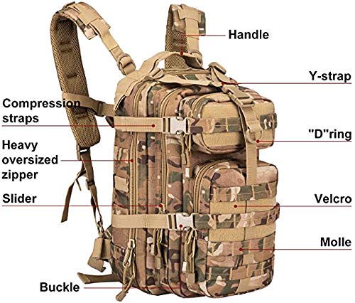 FieldTEQ Tactical Backpack, Tactical Backpack for Men, Military Backpack for Bug Out Bag Supplies, Army Bag Hiking Backpacks, Heavy Duty Backpack Laptop, Moelle Webbing 70 Liters Camouflage