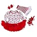 YuanDian Baby Mädchen 4tlg Kleid Weihnachten Bekleidung Set Neugeborenes Outfit Kleinkind Weihnachtskostüm Strampler Body Kleid + Stirnband + Beinwärmer + Schuhe Babykleidung 4# Schnee 12-24 Monate