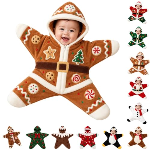 Starfish Baby Outfit Christmas Newborn Hooded Fleece Star Jumpsuit 3 Months - image 1