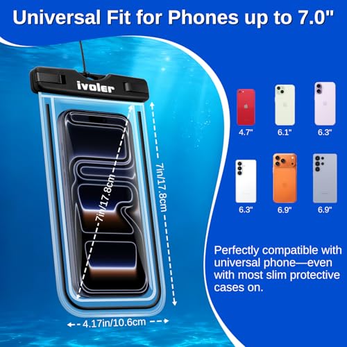 Image of ivoler 2-Pack Waterproof Phone Pouch, Cell Phone Dry Bag for iPhone 17 /16 /15 Pro Max, Samsung S26 /S25 Ultra, Waterproof Phone Case for Beach, Cruise Essentials & Travel, [Fit Up to 7''], Black+Black