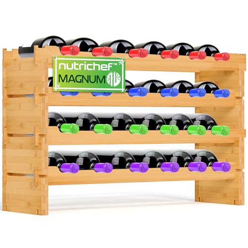 Nutrichef Casier à vin modulaire en Bambou pour Bouteilles de vin de Taille Magnum (10,2 cm de...