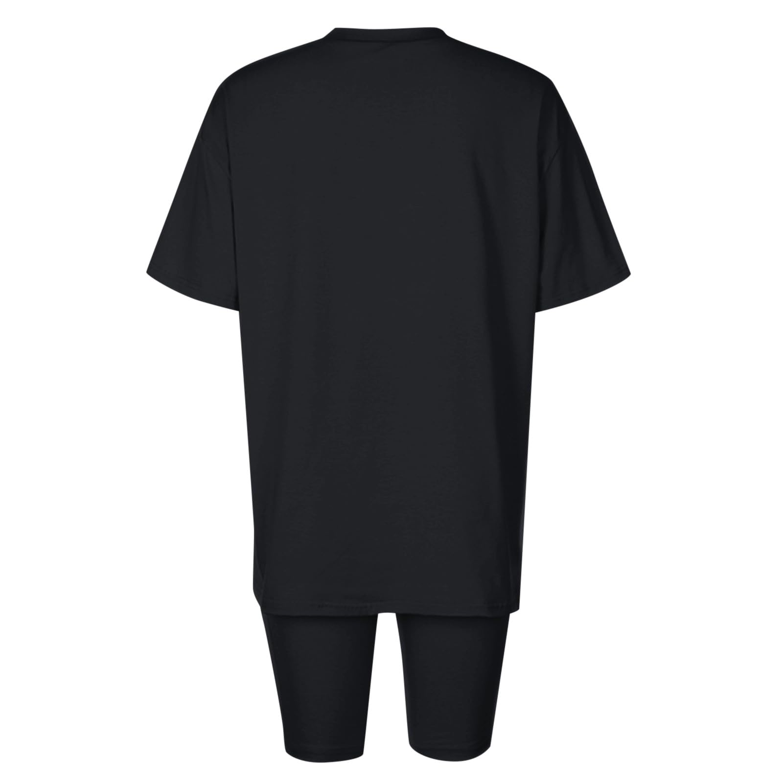 Generisch Oversize Set Damen Sommer T-Shirt und Radlerhose mit Buchstaben-Print Sportanzug Biker Shorts Einfarbig Elastisch Atmungsaktiver Hausanzug Loungewear Jogginganzug für Freizeit