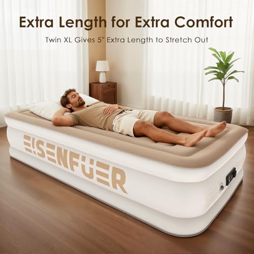 Image of Air Mattress Twin XL (Extra Long) with Built-in Pump - 18 inch Raised Inflatable Bed with High Speed Built-in Pump, colchon inflable, Carry Bag, Cozy Guest Air Bed for Sleepovers, Glamping, Moving