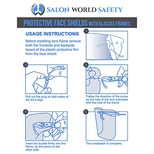 Image of TCP Global Salon World Safety Face Shields with Blue Glasses Frames (Pack of 4) - Ultra Clear Protective Full Face Shields to Protect Eyes, Nose, Mouth - Anti-Fog PET Plastic, Goggles