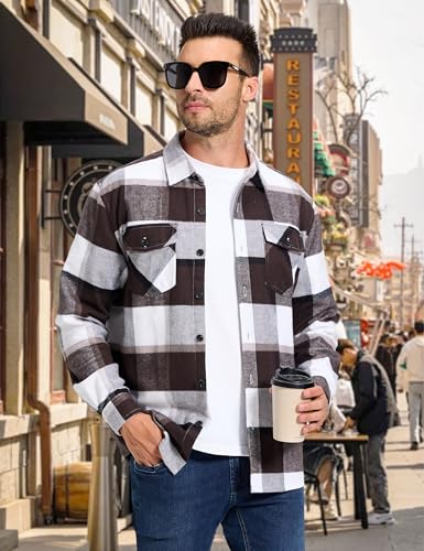 MAGNIVIT Men's Flannel Shirts Long Sleeve Button Down Fleece Cotton Jacket Two Pockets4