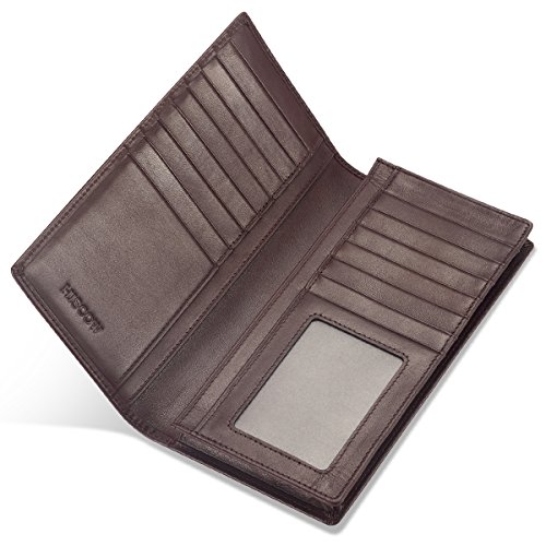 Image of HISCOW Bifold Long Wallet with 15 Credit Card Slots - Italian Calfskin (Coffee)