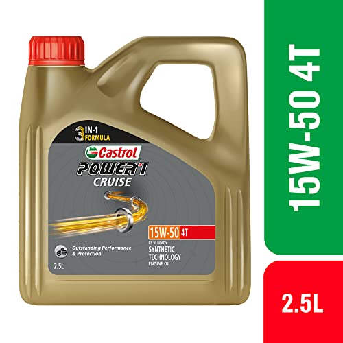 Image of Castrol POWER1 CRUISE 15W-50 4T Synthetic Engine Oil for Bikes 2.5L & Castrol Engine Shampoo Pre Oil Change Treatment (Flushing Oil) for Petrol 300 ml, CNG and Diesel Cars (3418104)