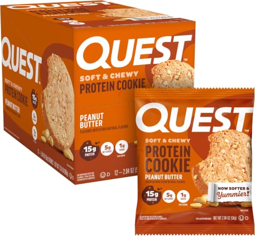 Image of Quest Nutrition Peanut Butter Protein Cookie, 15g Protein, 1g Sugar, 5g Net Carbs, Keto Friendly, High Protein, Low Carb, 12 Count (Pack of 6)