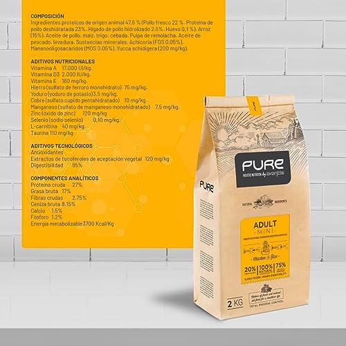 Avantis Pure Brave Mini, Futter für Erwachsene Hunde Kleiner Rassen, 2 kg, knuspriges und leicht zu kauendes Krokettenfutter, Huhn und Reis