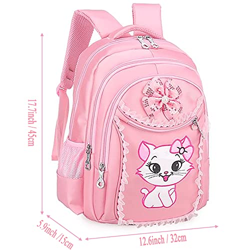 Girl's Cat Printed School Bookbag Primary Students Backpack, Pink, Large3