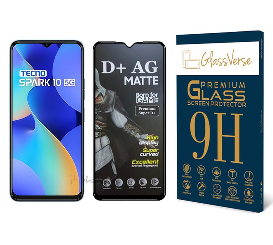 GlassVerse® D+ Matte Tempered Glass With 18H Hardness For Tecno Spark 10 5G (PACK OF 1) with Free Installation Kit Full screen Coverage - 6.56 inch