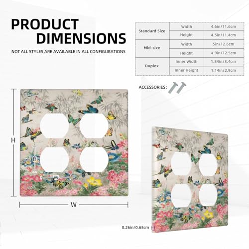 Decorative Outlet Covers Boho Wildflowers Butterfly Rustic Blue Pink Flowers 2 Gang Wall Plate Cover Double Duplex Receptacle Two Switch Light Switch Cover Plate Jumbo Dual Faceplate