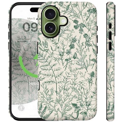 Coque iPhone 17 fleurs vertes antichoc et anti-rayures avec anneau Magsafe