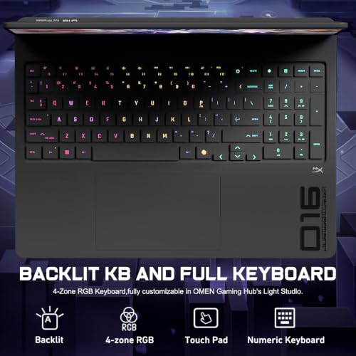 Image of HP OMEN RTX 5070 AMD Ryzen 9 8940HX 240Hz Gaming Laptop | 16 inch WQXGA IPS, 64GB DDR5 RAM, 1TB SSD, RGB Backlit KB, Low Blue Light, Windows 11 Home, w /bundle