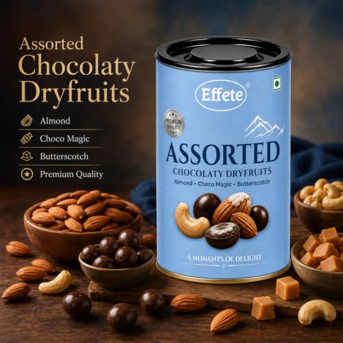 Image of Effete Choco Coated Assorted Chocolate Dryfruits Can (Almond, Butter Scotch, Choco Magic) - 96gm, Chocolaty Dryfruits, Assorted Dryfruits chocolates packet, chocolates gift pack, chocolate box