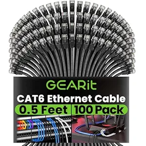 GearIT Cat 6 Ethernet Cable 0.5 ft 6-Inch (100-Pack) - Cat6 Patch Cable, Cat 6 Patch Cable, Cat6 Cable, Cat 6 Cable, Cat6 Ethernet Cable, Network Cable, Internet Cable - Black 0.5 Foot
