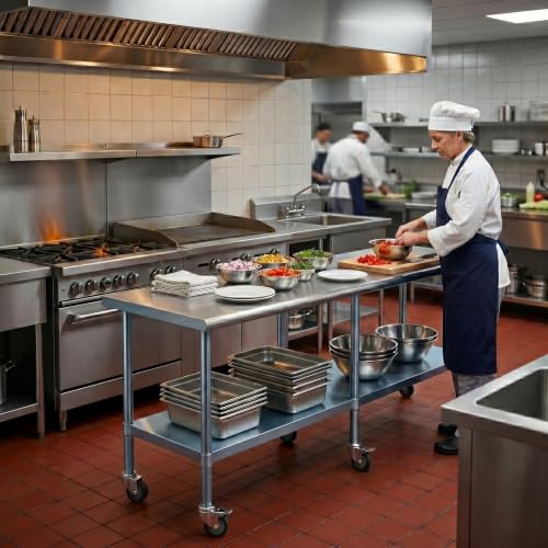 Image of AmGood 84 inch Long x 24 inch Deep Stainless Steel Table with Casters
