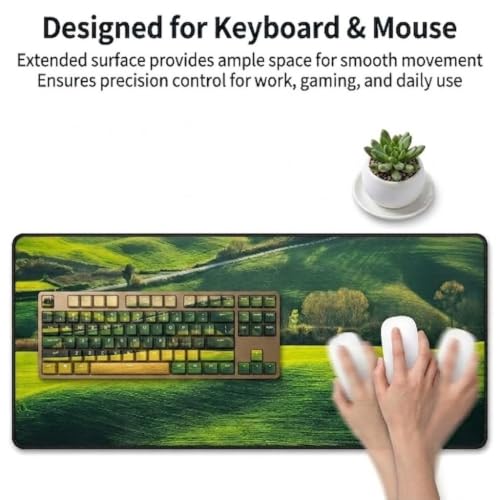 Image of Saco XXL Gaming Mouse Pad for PC - Large Desk Mat 900x400x3mm, Extended Non-Slip Rubber Base, Waterproof Surface, Lush Green Landscape Design, Big Keyboard Mouse Pad for Office & Home Setups