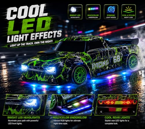 Image of Remote Control Sports Car, Green Racing Drift Car | Off-Road SUV Toy, High Speed RC Racing, Wireless Remote, Realistic Lights, Gift for Boys Girls