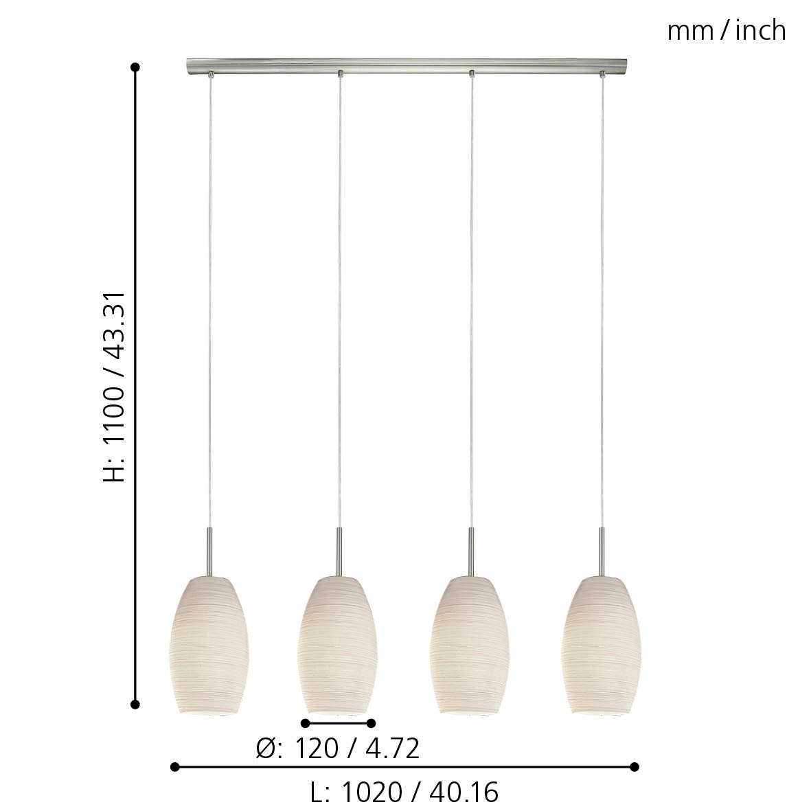 Eglo lampada a sospensione Batista 3, lampada a sospensione a quattro punti | luce, lampada a sospensione in acciaio, nichel opaco, tecnica di pulitura, bianco, E27