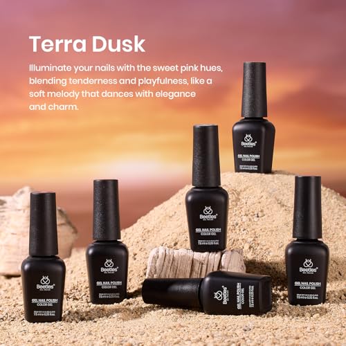 Image of Beetles Gel Nail Polish Set - 6PCS Burgundy Purple Glitter Nude Plum Gold Gel Nail Polish Kit Soak Off UV LED Terra Dusk Colors DIY Home Salon Gift for Women