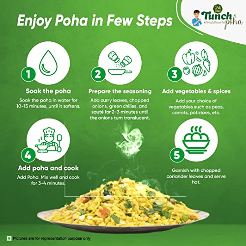 Image of 24 Carat Tunch Poha with Tastemaker, 800 gm Pack, High in Fibre, 100% Hygienically Made, Best in taste and easy to prepare