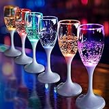 LED Light Up Cups Wine Champagne Flutes Set of 6 Party Favors Adults, Colored Plastic Champagne Flutes Drinking Glasses Glow in the Dark Colorful Glowing Cups for Birthday Christmas Halloween Weddings