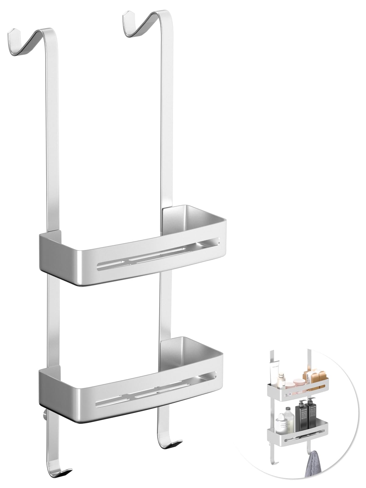 Organizador de ducha colgante sobre la puerta, organizador de ducha a prueba de óxido, estante de ducha sin perforaciones con ganc