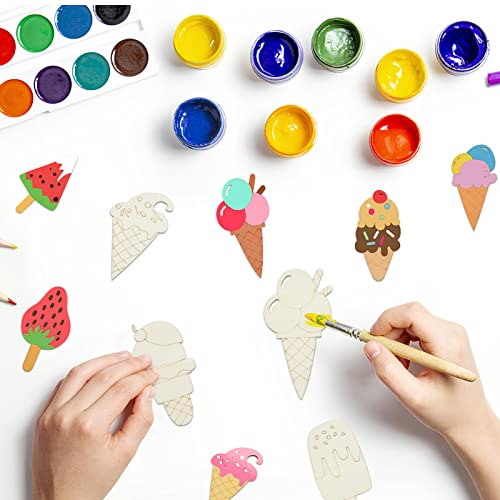 50Pcs Unfinished Ice Cream Wood Cutouts 10 Styles Summer Diy Blank Unfinished Wooden Cutouts For Crafts Ice Cream Ornament For Kids Painting, Diy Crafts Home Decoration #TOP2