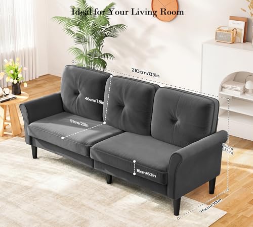 Image of Loveseat Sofa, 83 inch Love Seat Couches, Comfy Velvet Small Couch for Bedroom, Tool-Free Setup Small Couches for Living Room, Modern Sofas for Living Room, 750lbs Load Sofas & Couches, Grey Couch
