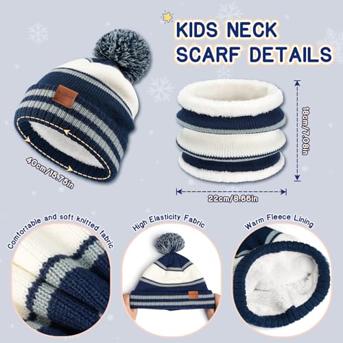 Image of Kids Winter Hat Gloves Scarf Set: Girls Boys Beanie Fleece Lined Ages 6-10